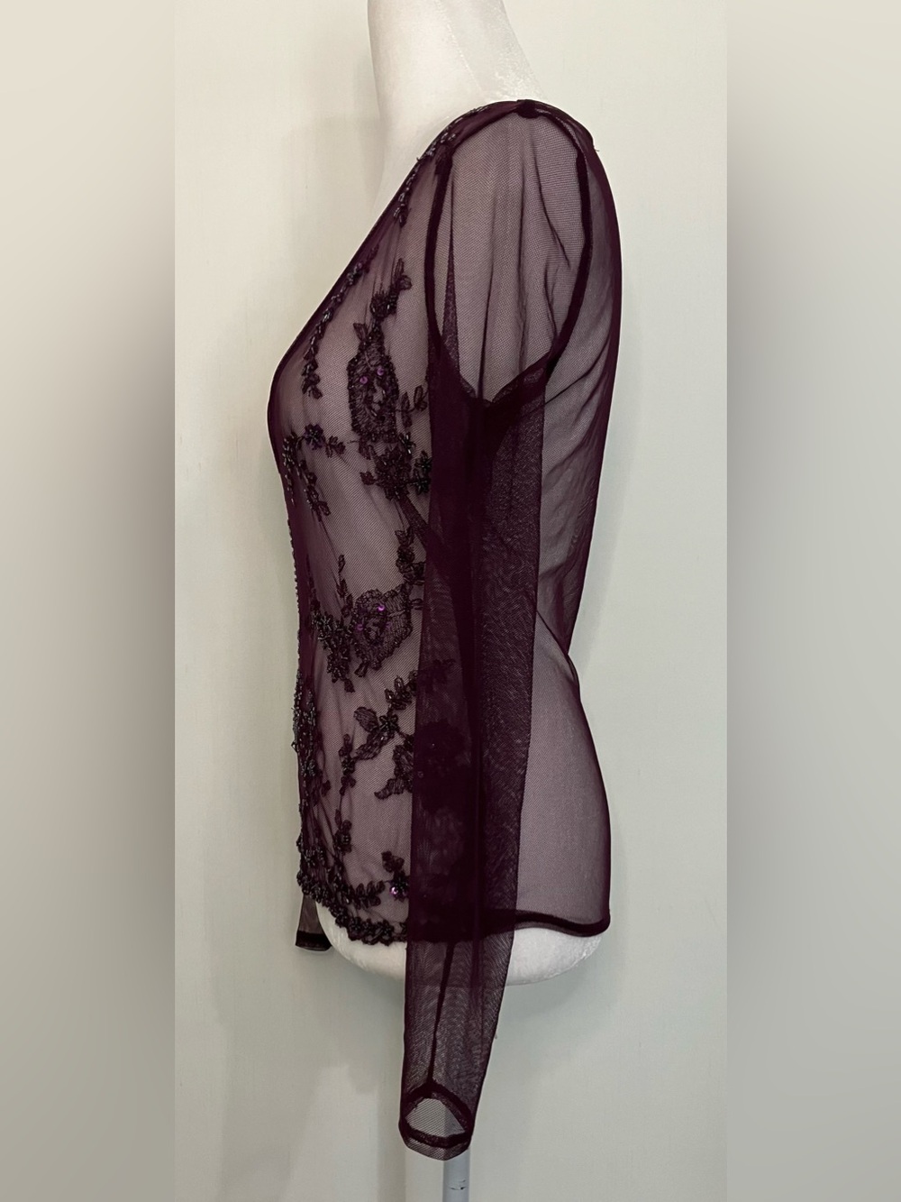 Mesh Beaded Lace Sheer Top Medium Purple Fairy Boho Y2k Laying Indie - Picture 2 of 8